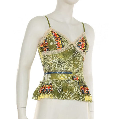 V neck lace hem contrast cami top