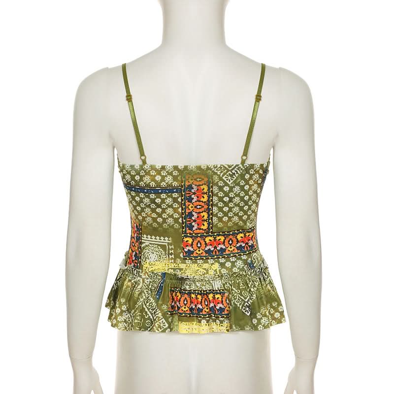 V neck lace hem contrast cami top