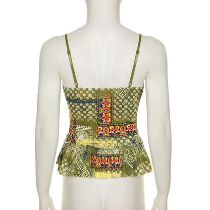 V neck lace hem contrast cami top
