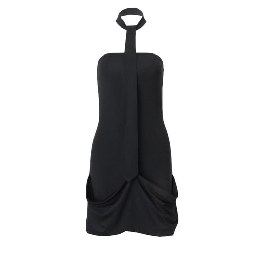 Halter ruched backless mini dress