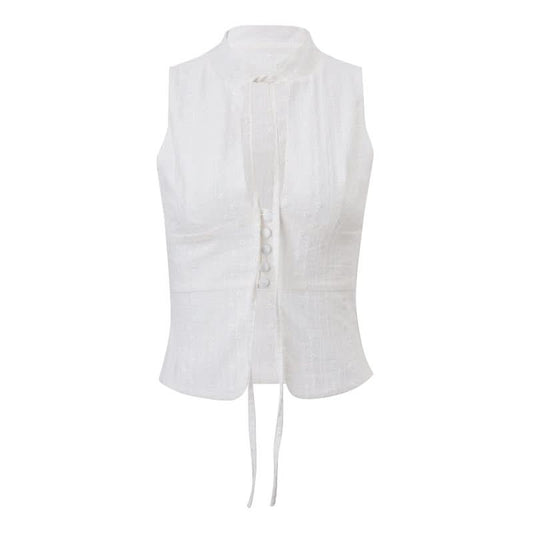 Sleeveless button solid crop top