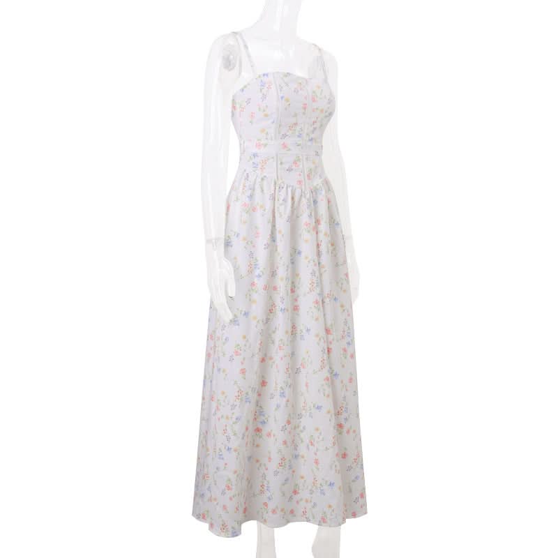 Flower print ruched zip-up cami maxi dress