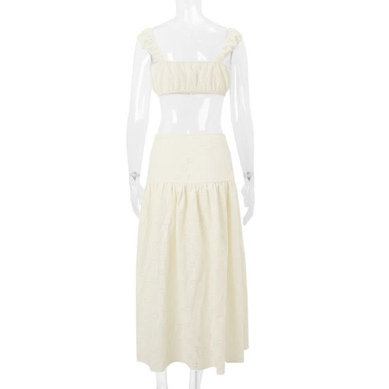 Square neck button slit crop maxi skirt