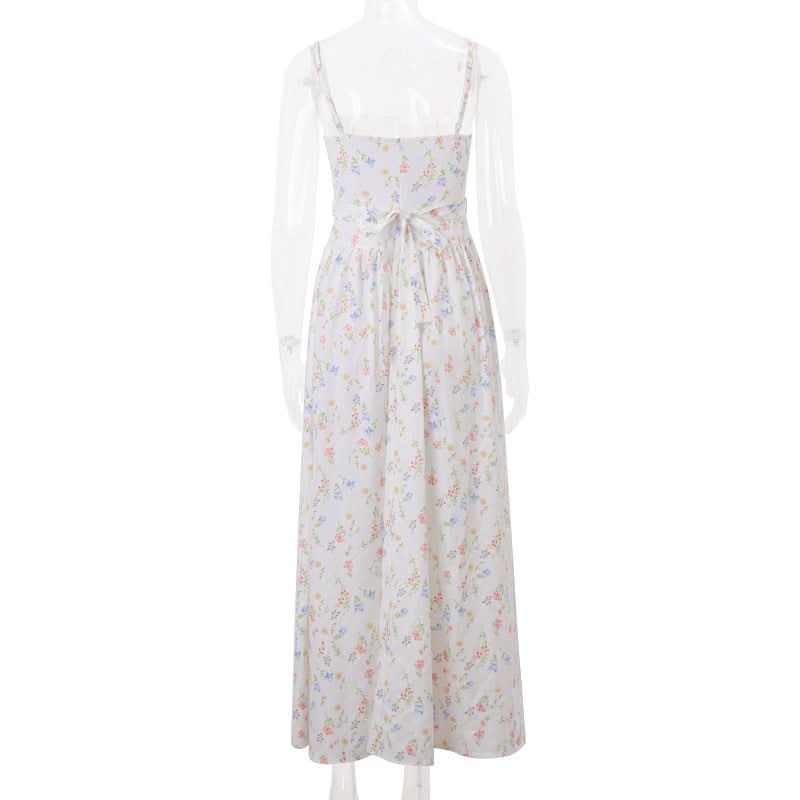 Flower print ruched zip-up cami maxi dress