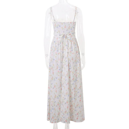 Flower print ruched zip-up cami maxi dress