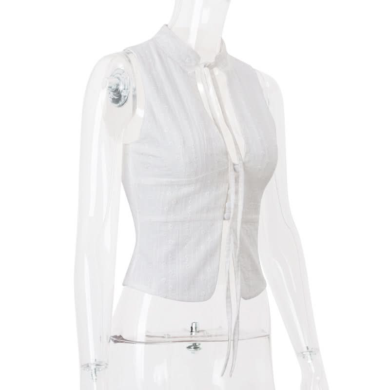 Sleeveless button solid crop top