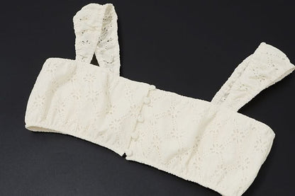 Square neck button slit crop maxi skirt