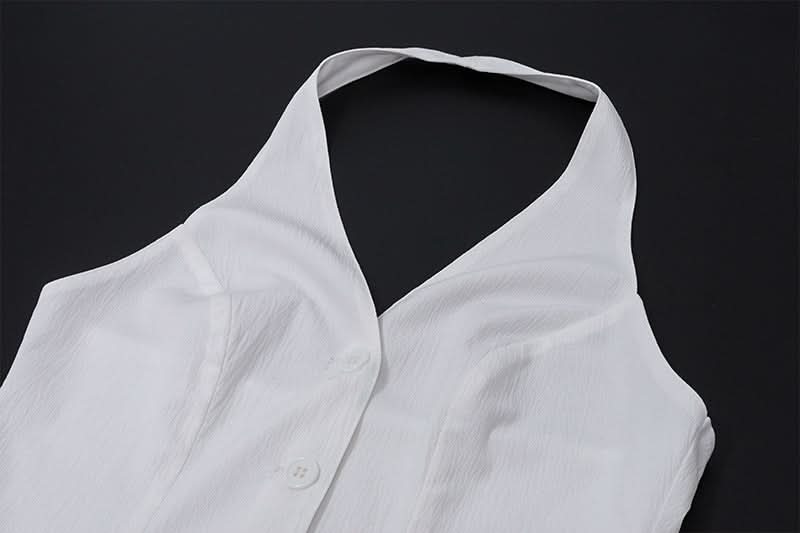 Halter v neck button knotted maxi skirt set