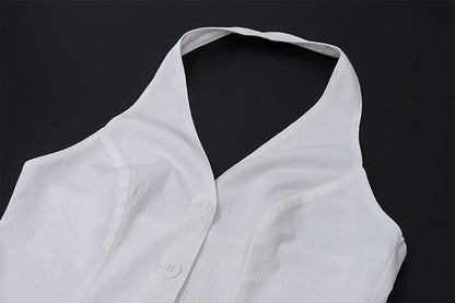 Halter v neck button knotted maxi skirt set