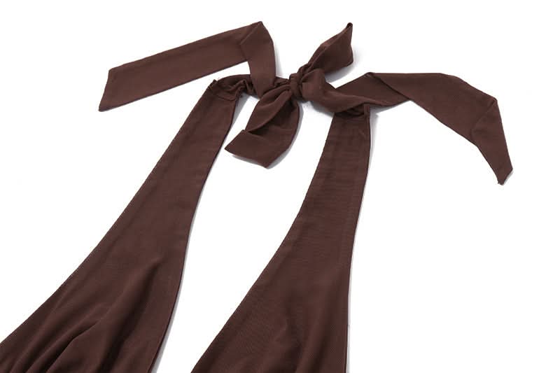 Halter self tie ruched mesh maxi skirt set