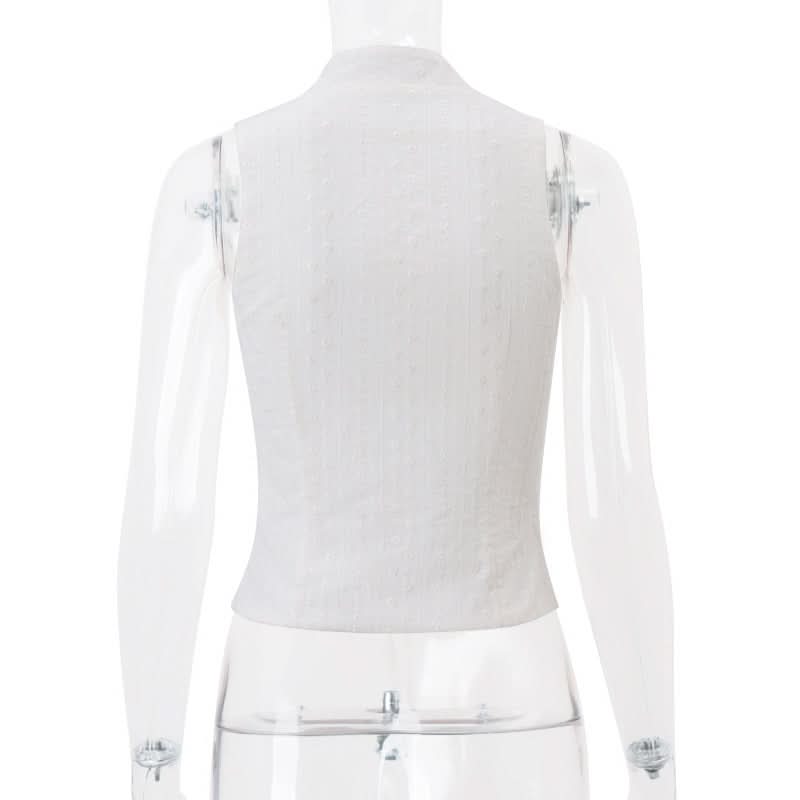Sleeveless button solid crop top