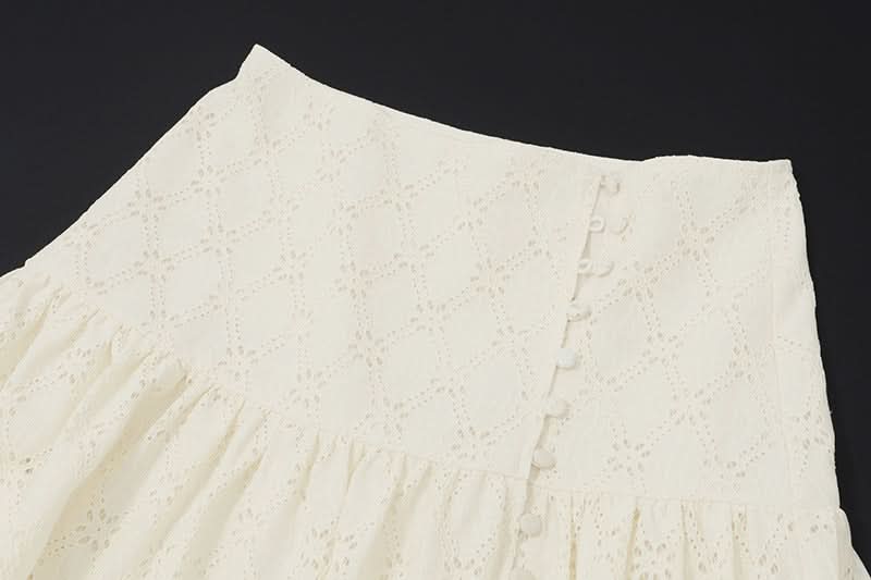 Square neck button slit crop maxi skirt