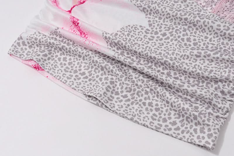 Flower print v neck lace hem bowknot cami top