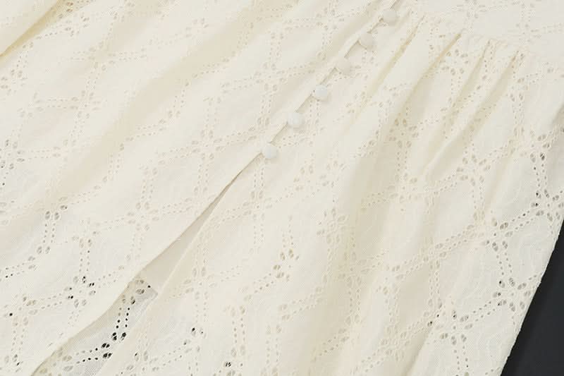 Square neck button slit crop maxi skirt