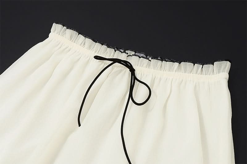 Ruffle stitch smocked bowknot cami maxi skirt set