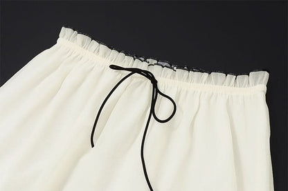 Ruffle stitch smocked bowknot cami maxi skirt set