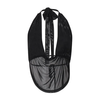 Halter backless mesh self tie crop top