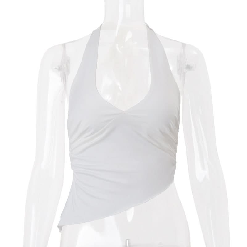 Halter self tie ruched backless top