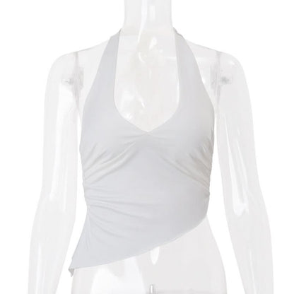 Halter self tie ruched backless top