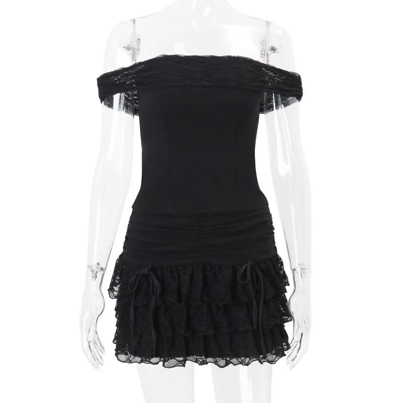 Off shoulder bowknot ruffle ruched mini skirt set