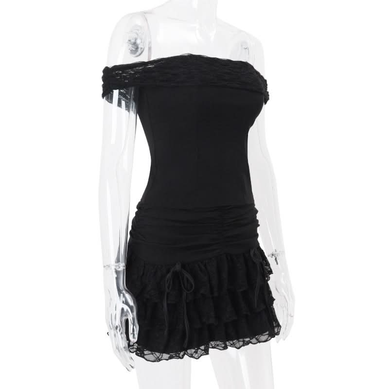 Off shoulder bowknot ruffle ruched mini skirt set