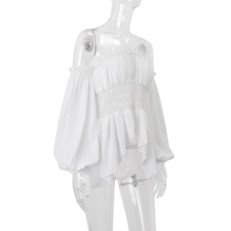 Halter off shoulder ruched smocked ruffle top