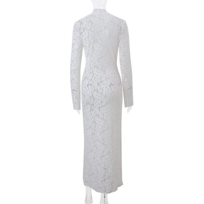 Lace long sleeve slit lace up maxi dress