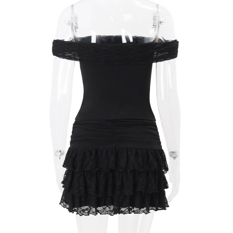 Off shoulder bowknot ruffle ruched mini skirt set