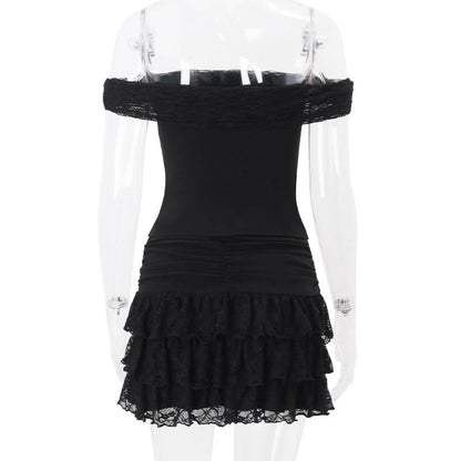 Off shoulder bowknot ruffle ruched mini skirt set