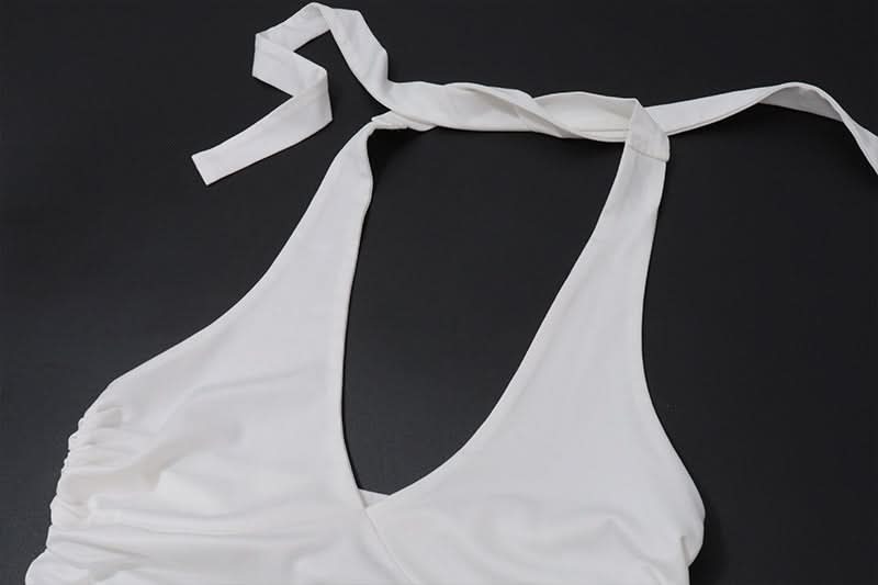 Halter self tie ruched backless top
