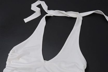 Halter self tie ruched backless top
