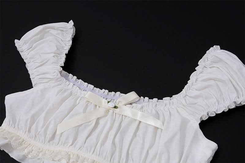 Puff sleeve bowknot smocked ruched mini skirt set