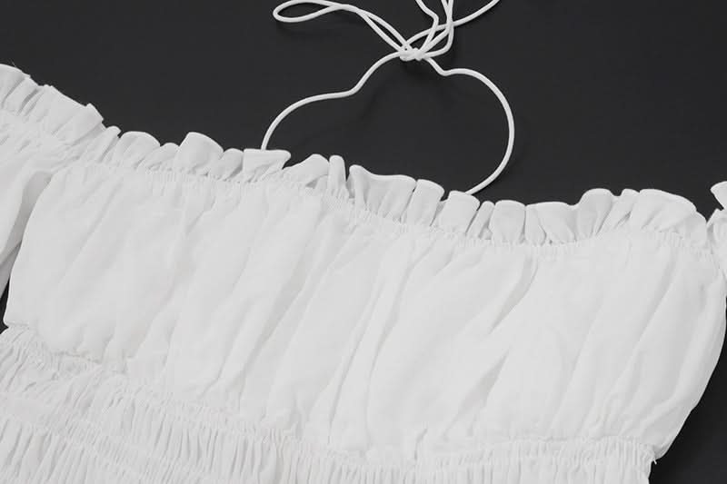 Halter off shoulder ruched smocked ruffle top