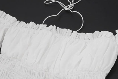Halter off shoulder ruched smocked ruffle top