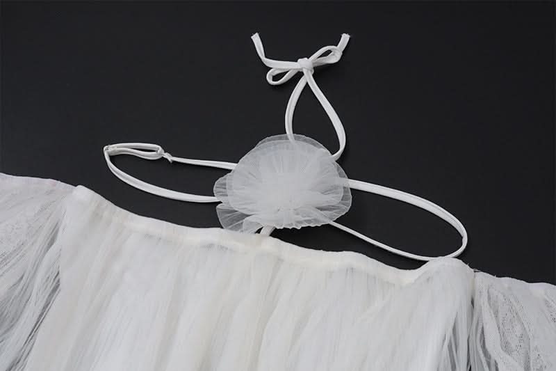 Off shoulder halter mesh flower applique mini dress