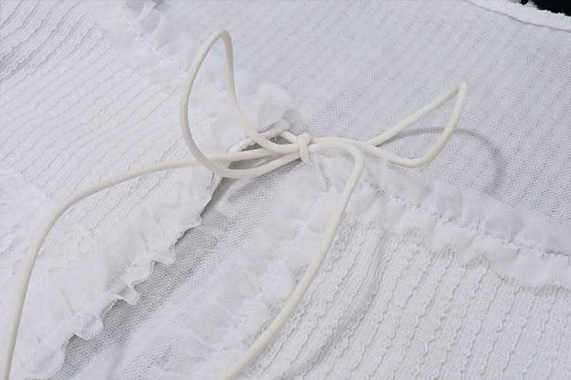 Long sleeve ruffle knitted self tie short pant set