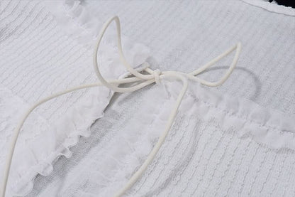 Long sleeve ruffle knitted self tie short pant set