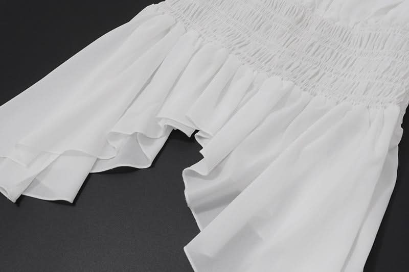 Halter off shoulder ruched smocked ruffle top