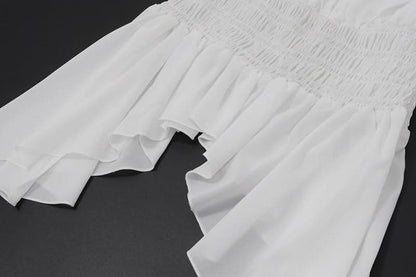 Halter off shoulder ruched smocked ruffle top