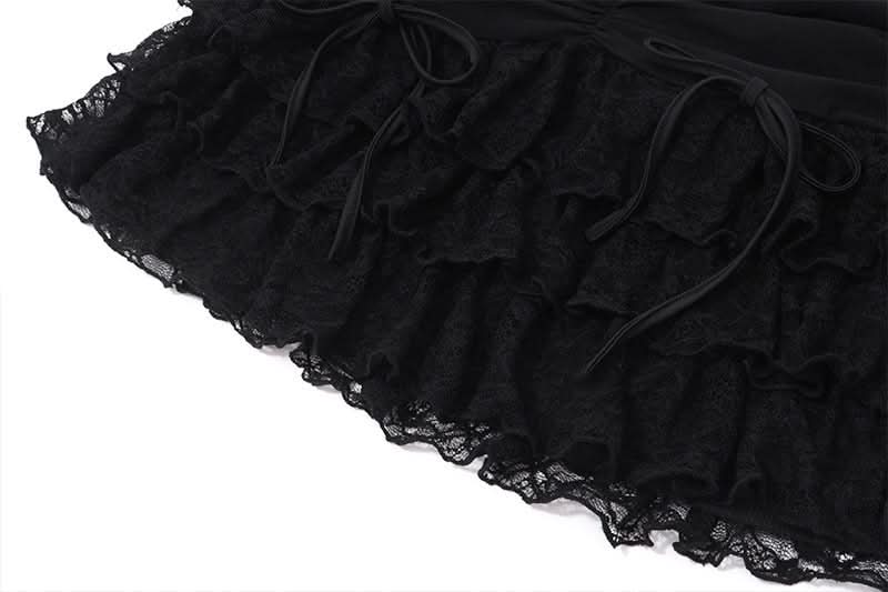 Off shoulder bowknot ruffle ruched mini skirt set