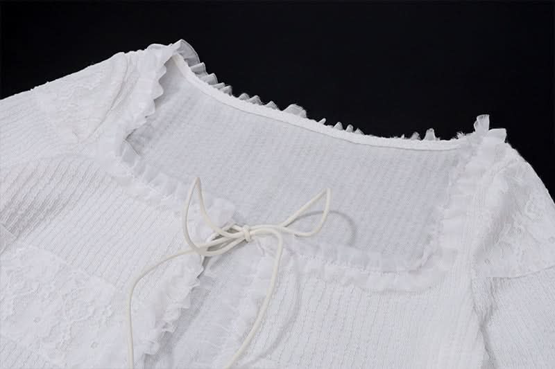 Long sleeve ruffle knitted self tie short pant set