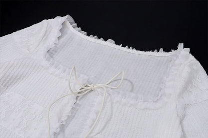 Long sleeve ruffle knitted self tie short pant set