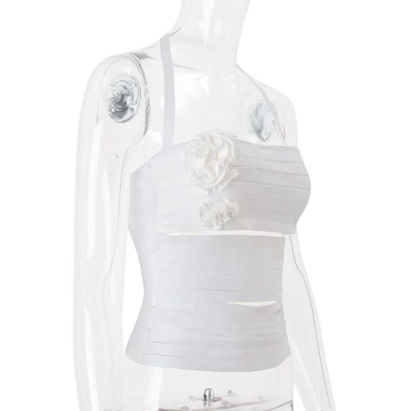 Flower applique halter hollow out cut out top