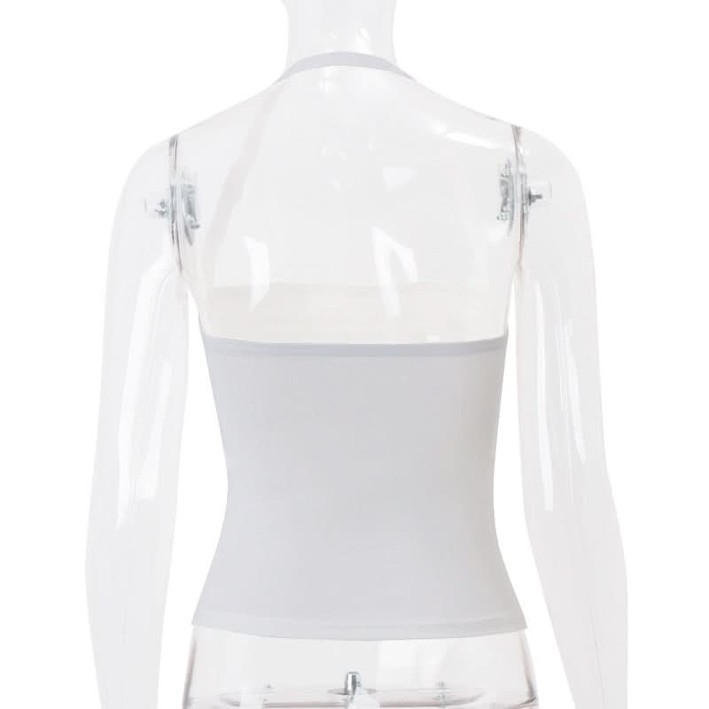 Flower applique halter hollow out cut out top