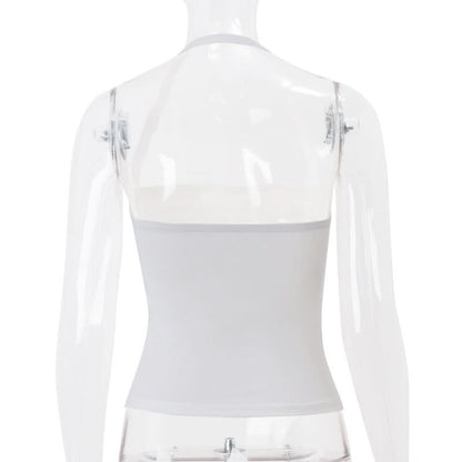 Flower applique halter hollow out cut out top