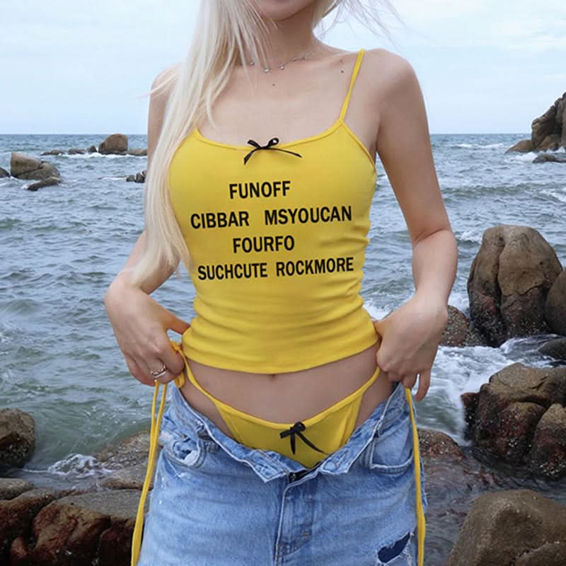 U neck bowknot letter print cami top
