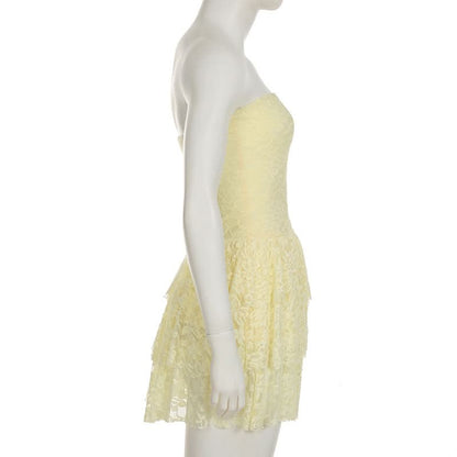 Lace ruffle ruched tube mini dress