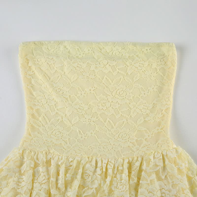 Lace ruffle ruched tube mini dress