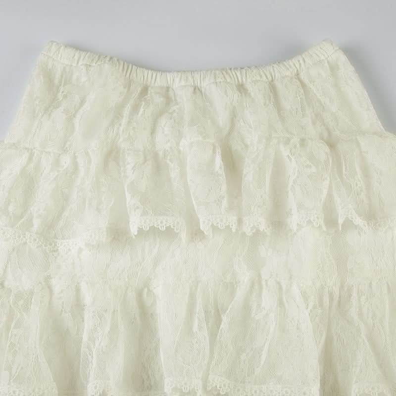 Lace ruffle see through maxi skirt