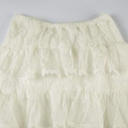 Lace ruffle see through maxi skirt